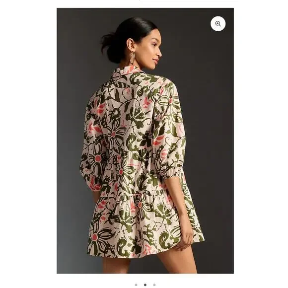 Maeve Anthropologie Sz XS Bettina Shirtdress Cotton Abstract Mini Babydoll Boho - Picture 2 of 16